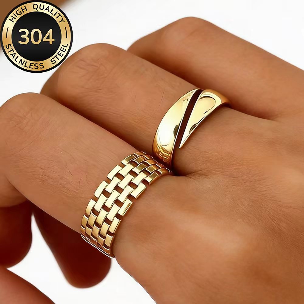 2pcs High-Quality Stainless Steel Stackable Open Ring Set
